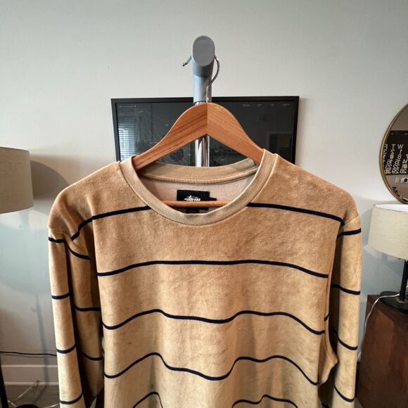 Stussy - Striped Velour LS Tee (#1140071) - Tan, Black - Picture 4 of 7